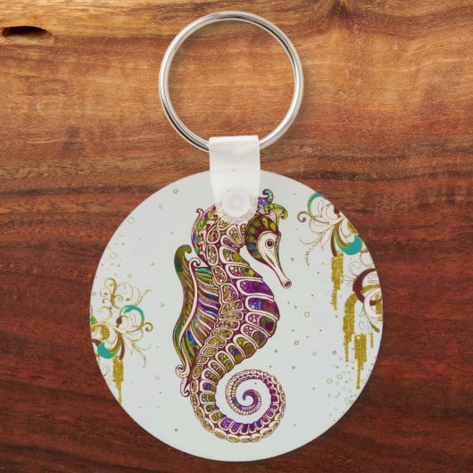 金ゴールドサマーレインボーシーホースグリッター キーホルダー (正面)