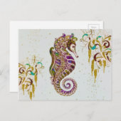 金ゴールドサマーレインボーシーホースグリッター ポストカード (正面/裏面)