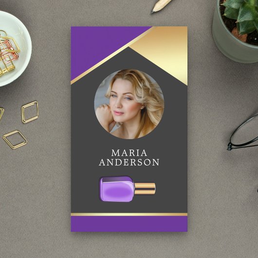 金ゴールドサロン爪、 ネイルポーランドボトルマニキュリストフォト 名刺