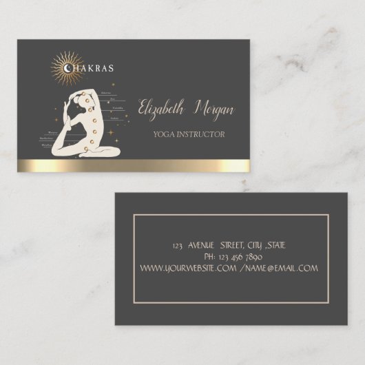 金ゴールドサンウィメンシルエットヨガインストラクター 名刺 (正面/裏面)