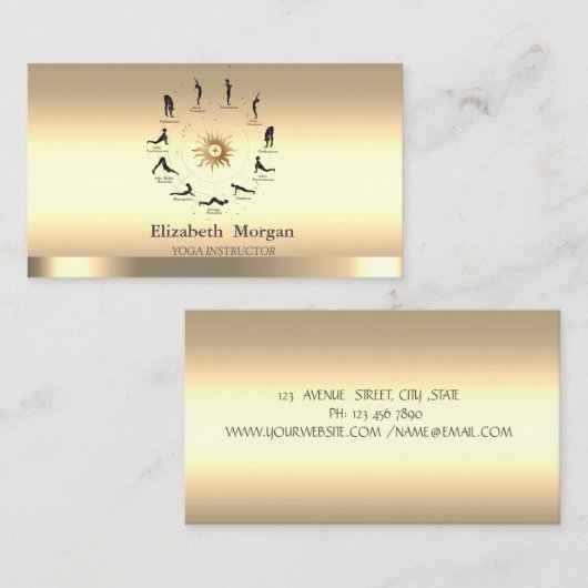 金ゴールドサンガールシルエットヨガインストラクター 名刺 (正面/裏面)