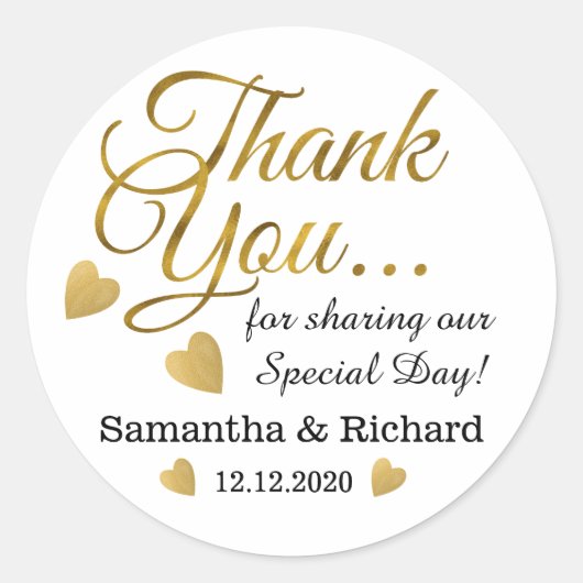 金ゴールドサンキューユー結婚式の引き出物 ラウンドシール (正面)