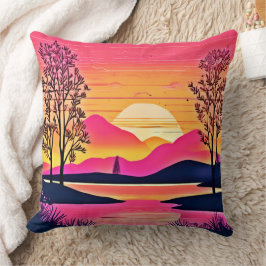 金ゴールドサンセットオーバーピンクレイクアート クッション