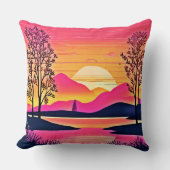 金ゴールドサンセットオーバーピンクレイクアート クッション (正面)