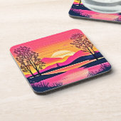金ゴールドサンセットオーバーピンクレイクアート コースター (左側)