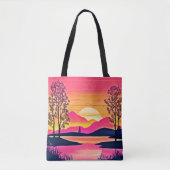 金ゴールドサンセットオーバーピンクレイクアート トートバッグ (正面)