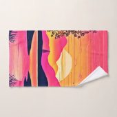 金ゴールドサンセットオーバーピンクレイクアート バスタオルセット (ハンドタオル)