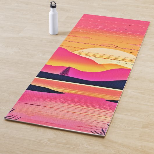 金ゴールドサンセットオーバーピンクレイクアート ヨガマット (インサイチュ)
