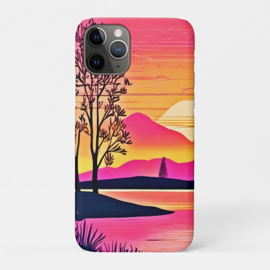 金ゴールドサンセットオーバーピンクレイクアート Case-Mate iPhoneケース (裏)