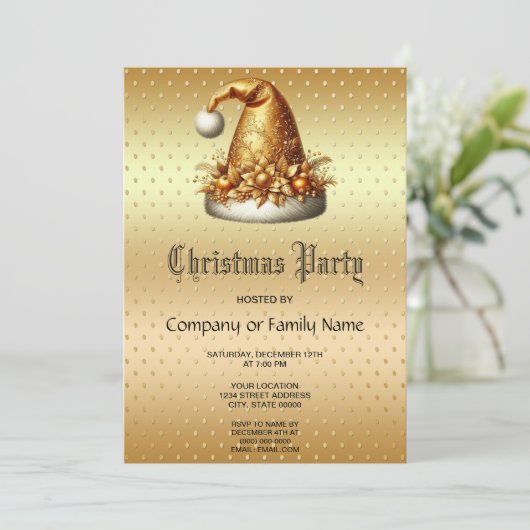金ゴールドサンタハットクリスマスパーティの招待状 招待状 (スタンド正面)