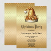 金ゴールドサンタハットクリスマスパーティの招待状 招待状 (正面/裏面)