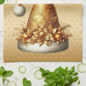 金ゴールドサンタハットクリスマスホリデーキッチンタオル キッチンタオル (折り畳み)