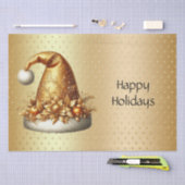 金ゴールドサンタハットクリスマスホリデー 薄葉紙 (クラフト)