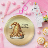 金ゴールドサンタハットホリデー紙プレート ペーパープレート (パーティー)