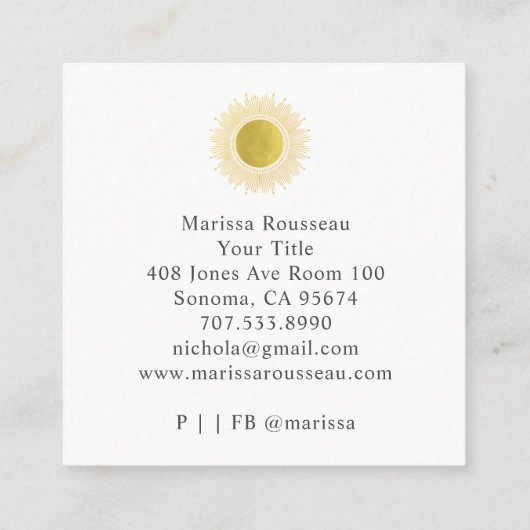 金ゴールドサンフェイクフォイルマンダラブラックジュエリー スクエア名刺 (裏面)