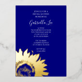 金ゴールドサンフラワーオンネイビーブルーブライダルシャワー 箔招待状 (正面)
