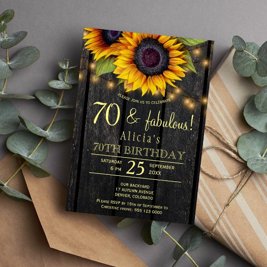金ゴールドサンフラワーカントリー納屋の木70素晴らしい 招待状