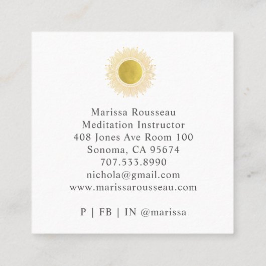 金ゴールドサンマンダラブラックメディテーションインストラクター スクエア名刺 (裏面)