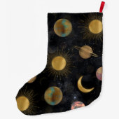 金ゴールドサンムーンプラデッツ宇宙イラストレーション ラージクリスマスストッキング (裏面)