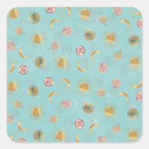 金ゴールドサンムーンプラデッツ宇宙ブルーイラストレーション スクエアシール