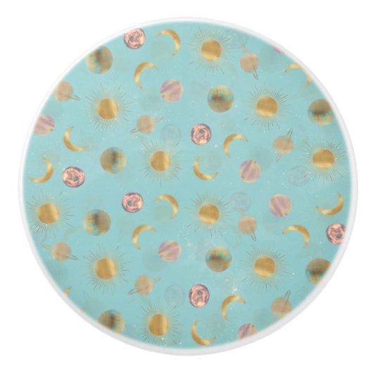 金ゴールドサンムーンプラデッツ宇宙ブルーイラストレーション セラミックノブ (正面)