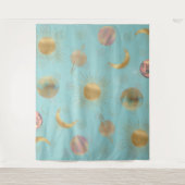 金ゴールドサンムーンプラデッツ宇宙ブルーイラストレーション タペストリー (正面)