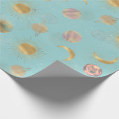 金ゴールドサンムーンプラデッツ宇宙ブルーイラストレーション ラッピングペーパー (角)