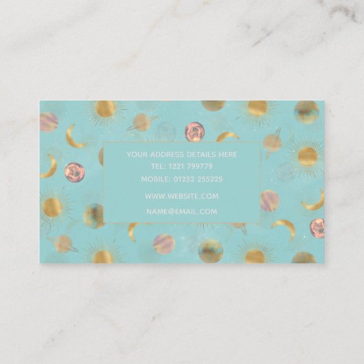 金ゴールドサンムーンプラデッツ宇宙ブルーイラストレーション 名刺 (裏面)