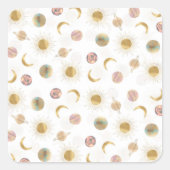 金ゴールドサンムーンプラデッツ宇宙ホワイトイラストレーション スクエアシール (正面)