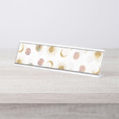 金ゴールドサンムーンプラデッツ宇宙ホワイトイラストレーション デスクネームプレート (正面)