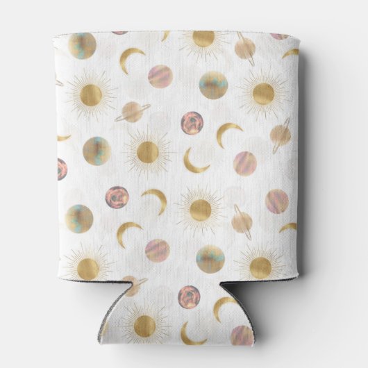 金ゴールドサンムーンプラデッツ宇宙ホワイトイラストレーション 缶クーラー (裏面)