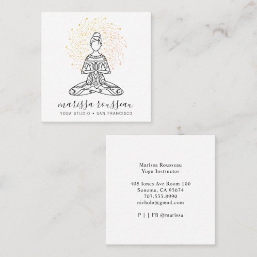 金ゴールドサンレイズヨガインストラクター スクエア名刺 (正面/裏面)