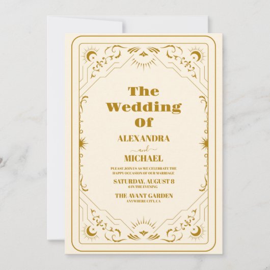 金ゴールドサン&ムーンタロットカー結婚ド 招待状 (正面)