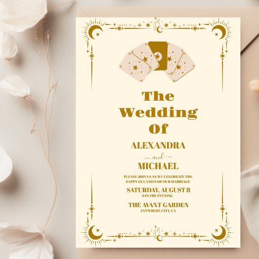 金ゴールドサン&ムーンタロットカー結婚ド 招待状