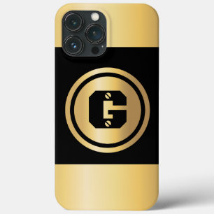 金ゴールドサークルカスタムイニシャルモノグラムブラック金ゴールド iPhone 13 PRO MAXケース