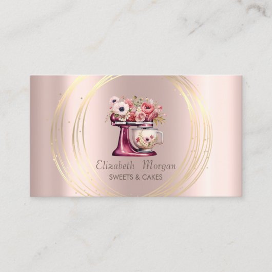 金ゴールドサークルグリッターレッドミキサーフラワーズバラ金ゴールド 名刺 (正面)