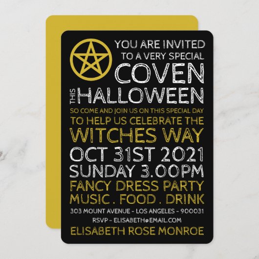金ゴールドサークルペンタグラム、ウィッチハローウィンパーティ 招待状 (正面/裏面)