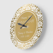 金ゴールドサークルホワイトダマスク – 50周年記念 ラージ壁時計 (傾斜)