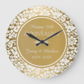 金ゴールドサークルホワイトダマスク – 50周年記念 ラージ壁時計 (正面)