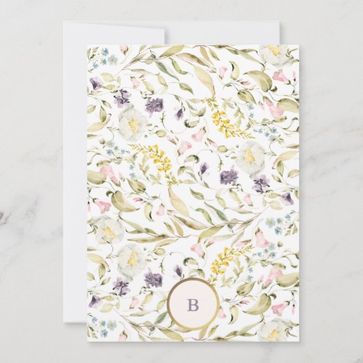 金ゴールドサークルモノグラムワイルドフラワーオーバル結婚ズ 招待状 (裏面)