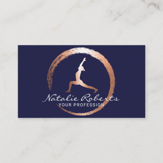 金ゴールドサークルヨガウォリアーポーズウェルネススパネイビー 名刺 (正面)