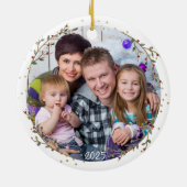 金ゴールドサークル家族写真クリスマス セラミックオーナメント (裏面)