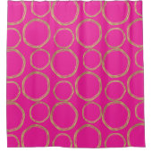 金ゴールドサークル&ホットピンクブライトはっきりしたモダントレンディー シャワーカーテン (正面)