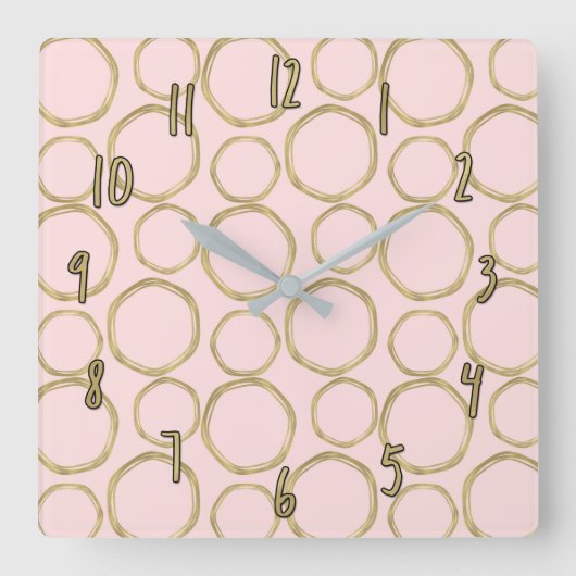 金ゴールドサークル&赤面ピンクモダントレンディーシック スクエア壁時計 (正面)