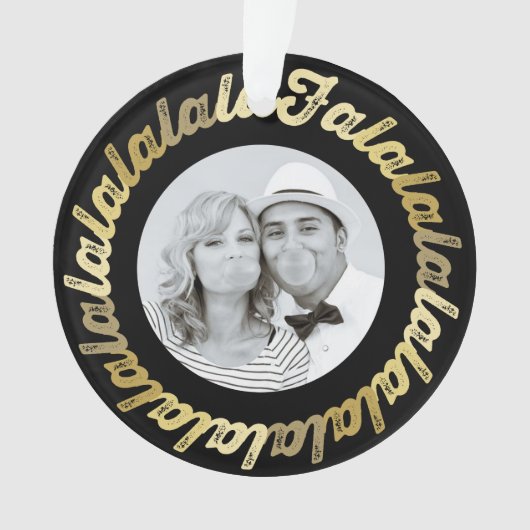 金ゴールドサークルFalalalalalaスクリプトはっきりしたフォトクリスマス オーナメント (正面)