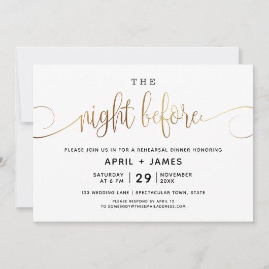 金ゴールドザナイトリハーサルディナー招待状 招待状 (正面)