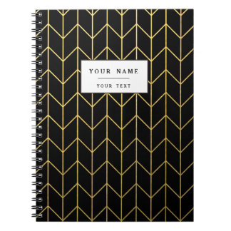 金ゴールドシェブロンオンブラックバックグラウンモダンドシック ノートブック