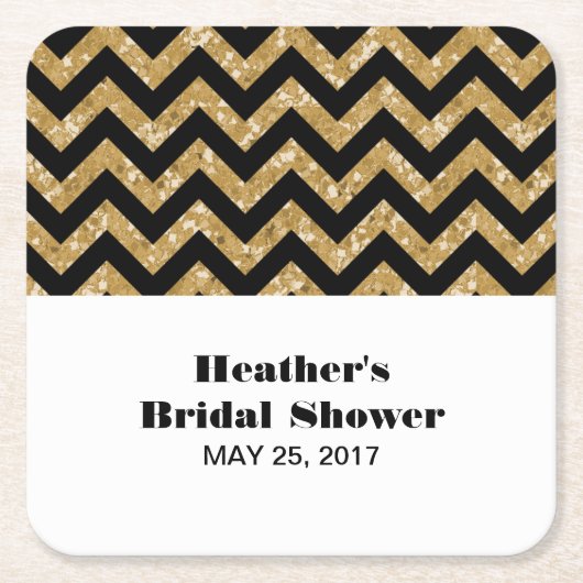 金ゴールドシェブロングリッターブライダルシャワーコースター スクエアペーパーコースター (正面)