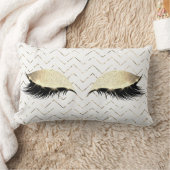 金ゴールドシェブロンホワイトフォキシアーアイブラックグリッターメイクアップ ランバークッション (ブランケット)