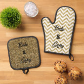 金ゴールドシェブロン'楽しむBake & 'Golden 鍋つかみ&鍋敷きセット (トップダウン)